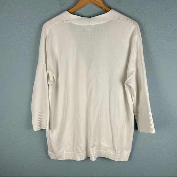 J. Jill Women's Size L White Button Up Cardigan Sweater Pockets 3/4 Sleeve - Picture 2 of 7